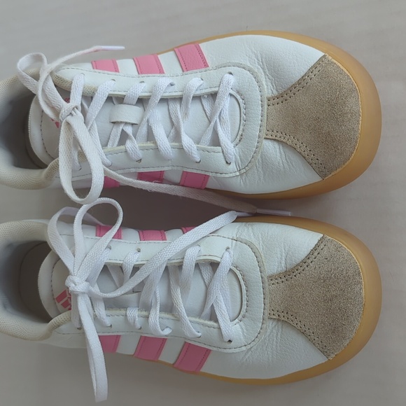 Adidas VL Court 3.0 Skateboard Lace-Up Leather Sneakers Big Girl 5 White Pink - Picture 14 of 16